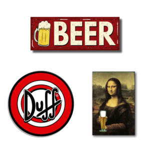 Kit 3 Quadros decorativos – Monalisa beer, Duff & Beer